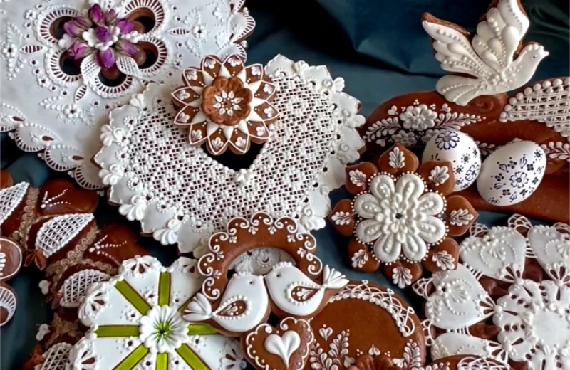 Traditional Czech decorated gingerbread cookies